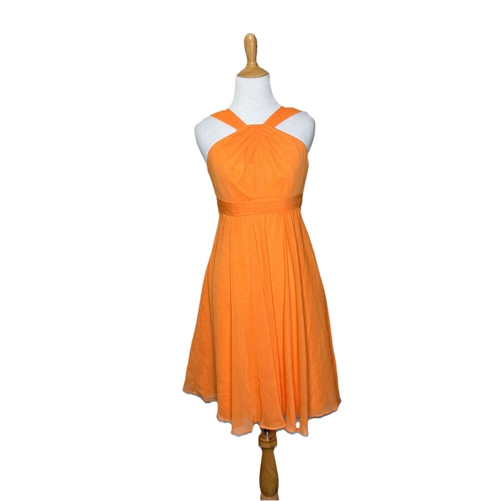 Davids Bridal Tangerine Orange High neck Knee Length Formal Dress Size 2